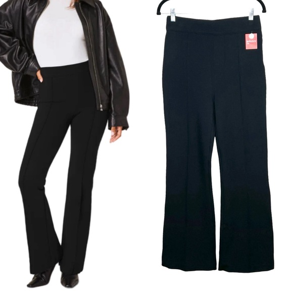 SPANX Hi-Rise Flare Pants Size Medium Tall NWT Black Ponte Knit Capsule Wardrobe - Picture 1 of 7